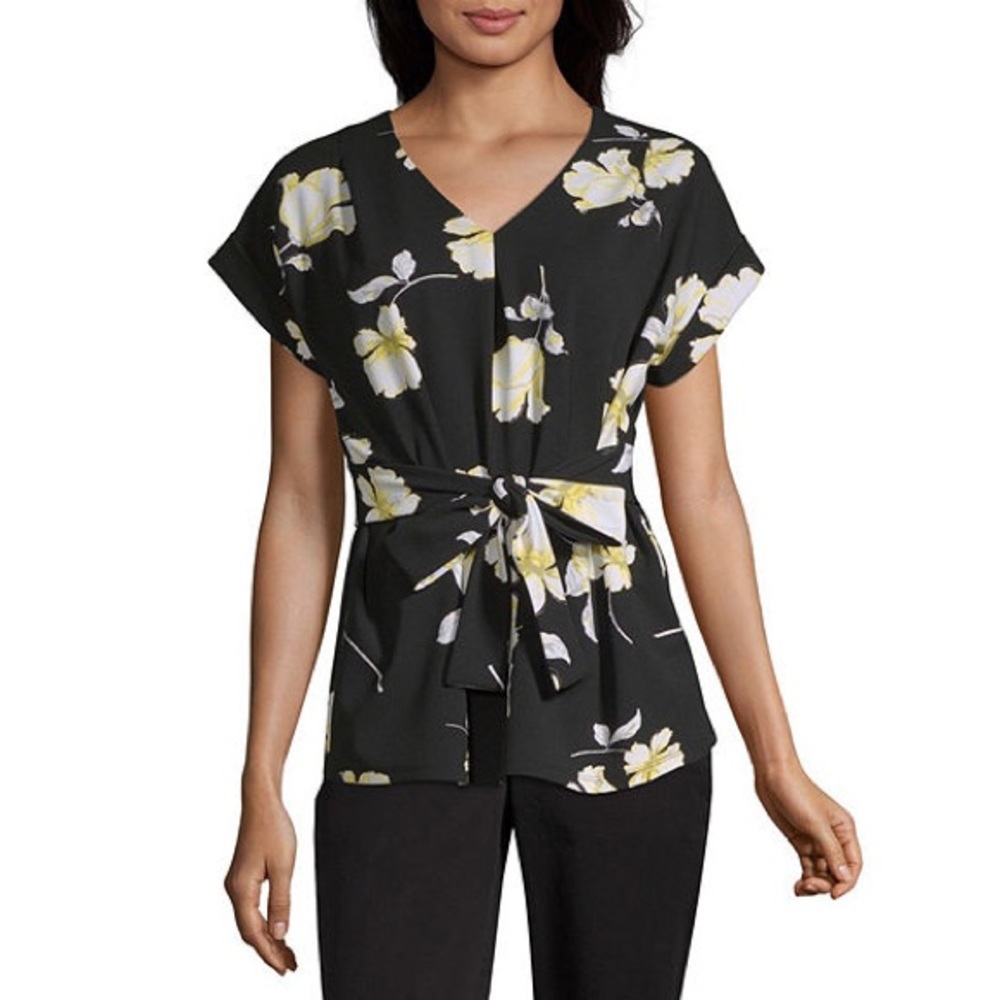 Worthington, black & yellow floral blouse